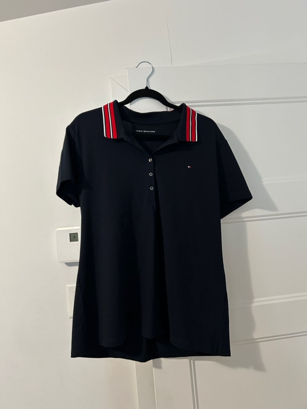 Tommy Hilfiger Navy Polo with Red and White Striped Collar